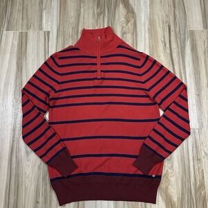 G/Fore Pullover Silk‎ Blend Sweater Large Red Navy 1/4 Zip Long Sleeve Knit Golf